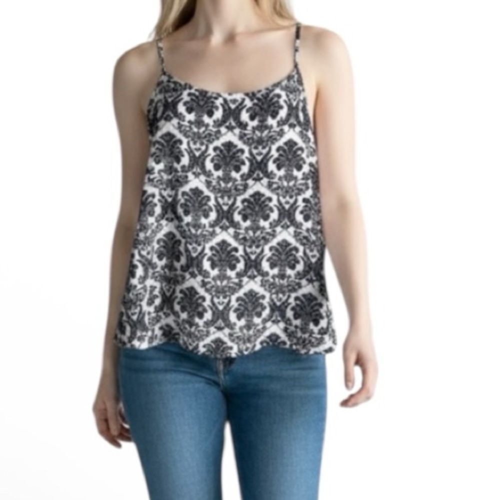 Black & Cream Floral Cami Camisole Top Med